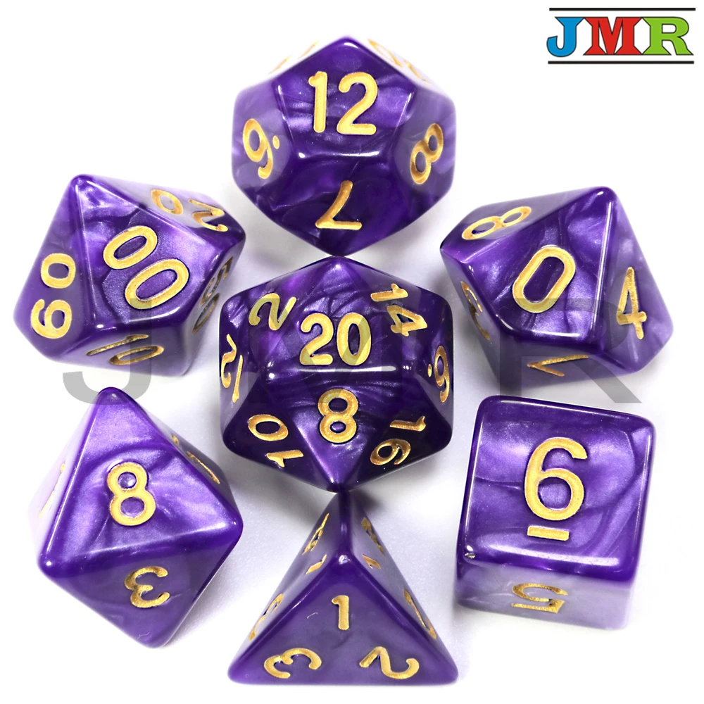 Dados De Rpg 7 шт./компл. многогранные RPG игры мраморный эффект кости D4-D20 мульти стороны кости Поп для подземелья и Драконов - Цвет: Purple 02 Gold Ink