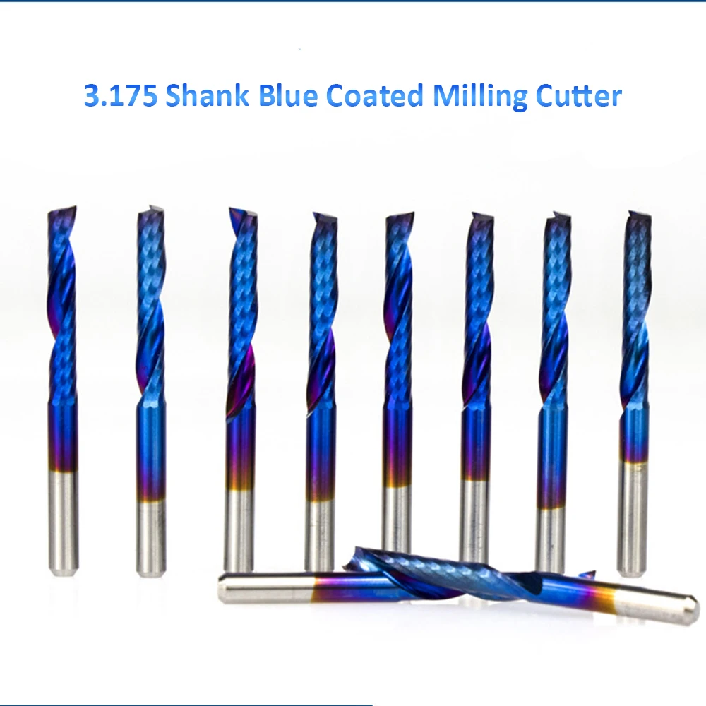 

New 10pcs Shank Blue Coated CNC End Mills 3.175 Carbide Milling Cutter Router Bit For Milling Machine PCB Engraving