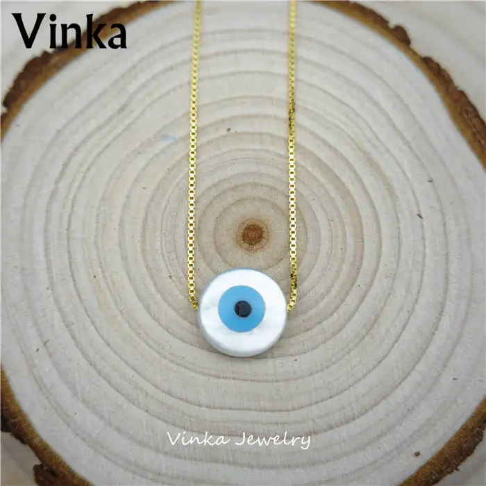Round gold chain Высокое Качество Маркиза/синий круглый/Хамса/Крест/бабочка синий глаз Швабра оболочки с стерлингового серебра 925 ювелирные изделия кулон ожерелье - Окраска металла: Round gold chain