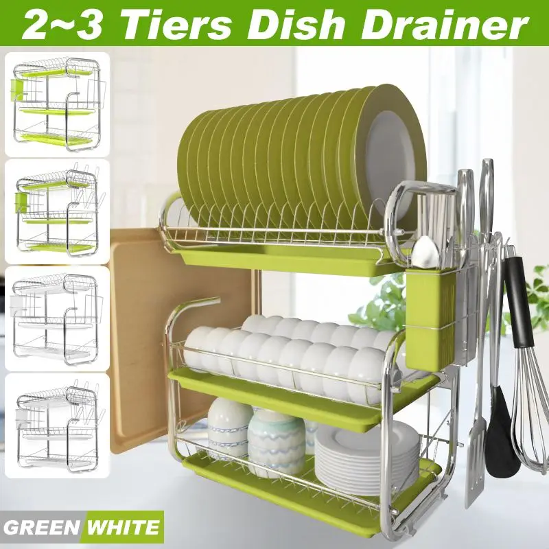 

3 Tiers Dish Drying Rack Holder Basket Plated Iron Home Washing Great Kitchen Sink Dish Drainer Drying Rack Organizer Black
