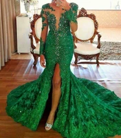 mermaid scoop neck high split beaded emerald green lace %d7%a7%d7%95%d7%a7%d7%98%d7%99%d7%99%d7%9c %d7%a9%d7%9e%d7%9c%d7%95%d7%aa formal prom gowns robe de soiree homecoming dresses