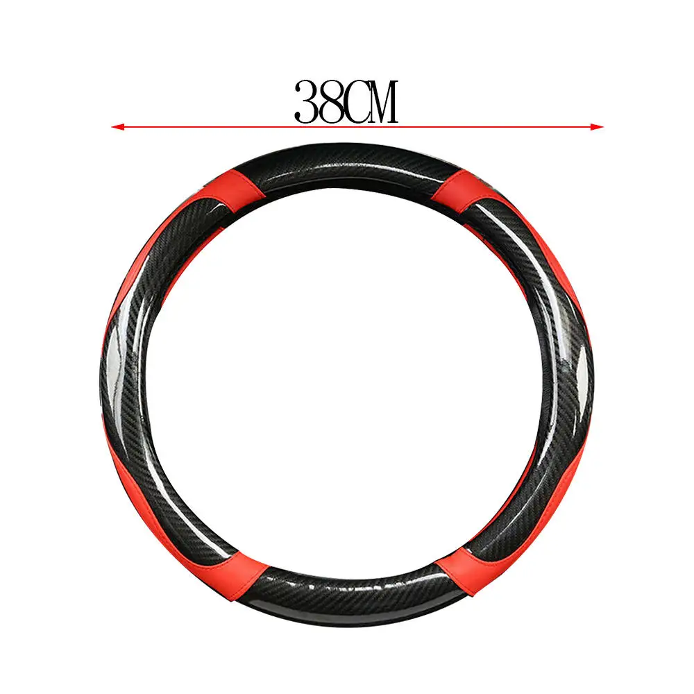 

Carbon Fiber Stitchings Steering Wheel Cover Black And Red Non-slip 38cm