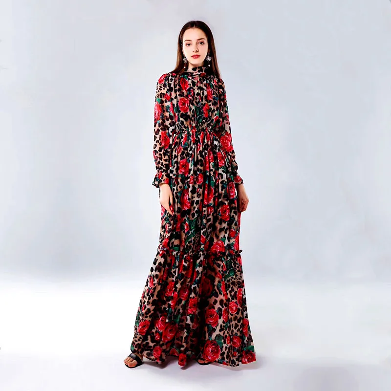 Новое модное подиумное летнее макси-платье с длинным рукавом 2020 женское