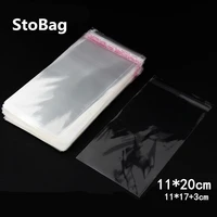 stobag 500pcs 1120cm transparent self adhesive seal plastic bag jewelry packaging self sealing opp poly gift bag cellophane bag