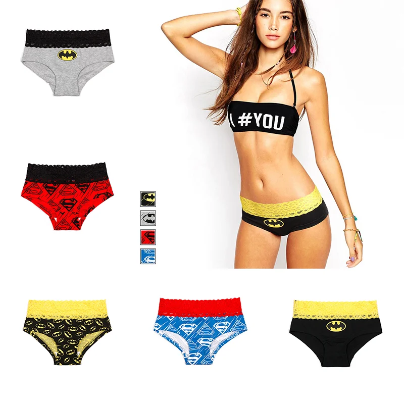 Сексуальные трусы для пары с принтом Супермена Бэтмена кружевные женские