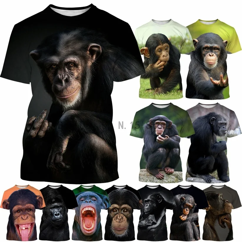 

Модный шимпанзе с 3D принтом, новинка, животные, обезьяна, для мужчин и женщин, стиль Харадзюку, повседневный с коротким рукавом