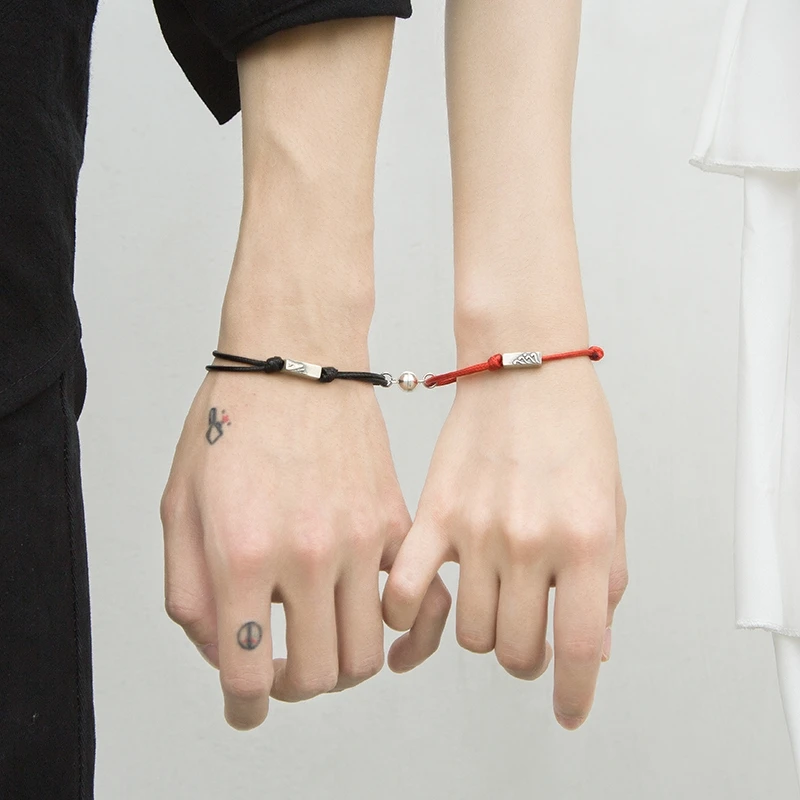 

2pcs New Stainless Steel Couple Bracelet A Pair of Magnet Key Lock Heart Hand Men Women Gift Friendship Charms Rope Jewelry