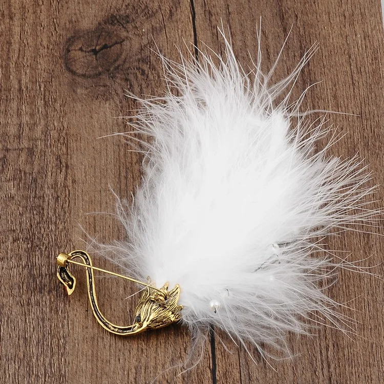 Лебедь жемчуг брошь для женщин белый и черный страусиное перо милый шарф Пряжка