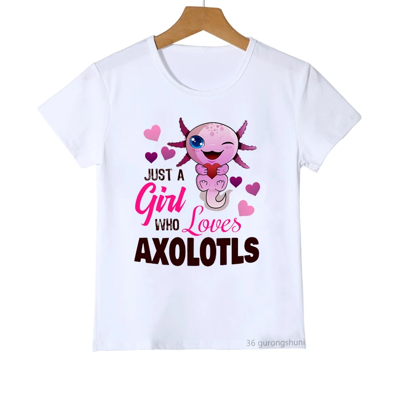 

Cute Axolotl Hugging A Heart-Kids T-Shirt Summer Children'S Short Sleeve Fashion Trend Boys T Shirt Cute Girls Tshirt White Tops