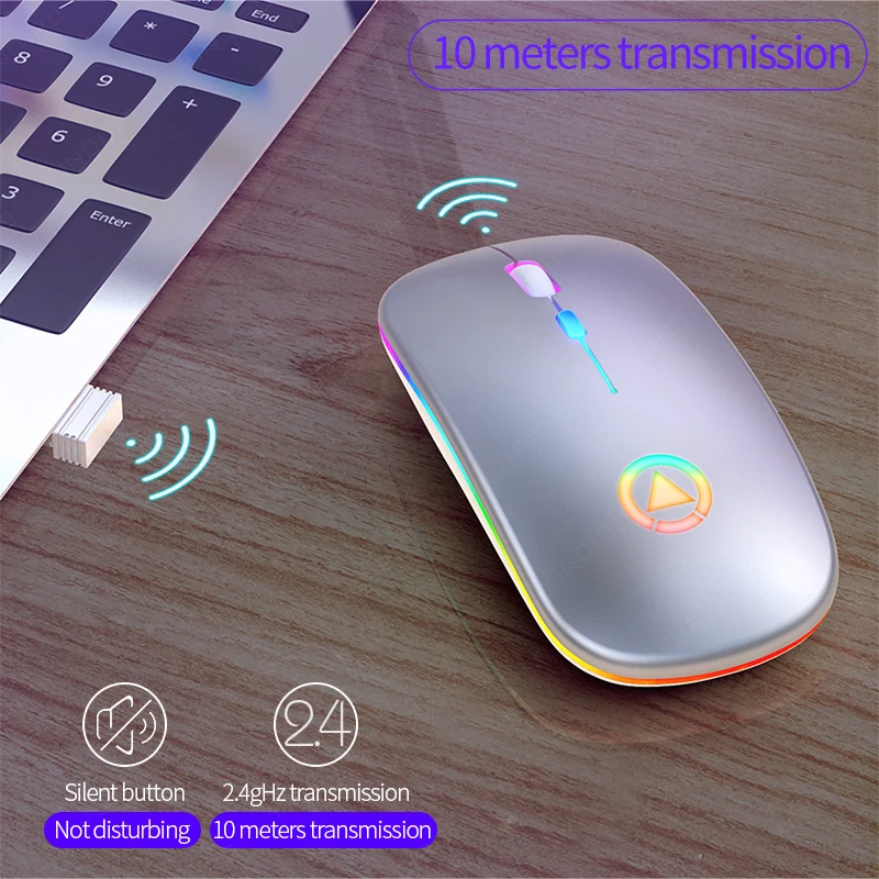 

Мышь игровая Беспроводная Бесшумная, USB, с подсветкой