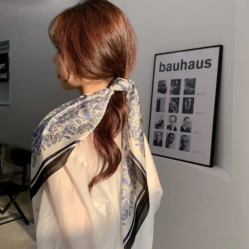 

Retro Style Head Decor Silk Scarf Women Luxury Fashion Print Small Scarves Female Flower Stripe Wave Point Headscarf