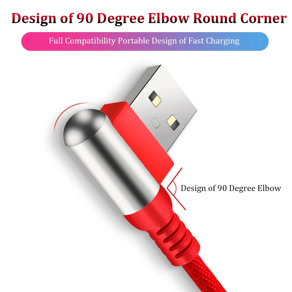 Micro USB кабель 2.1A 90 градусов под прямым углом локоть Быстрая зарядка шнур