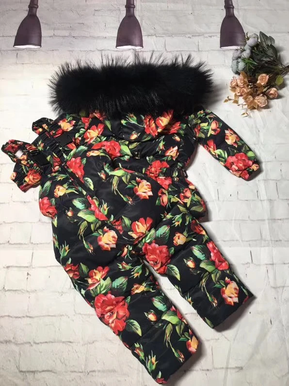 Real raccoon fur winter jacket child suit jacket+pant twinset boy& girl ski suits children down jacket outerwear parka