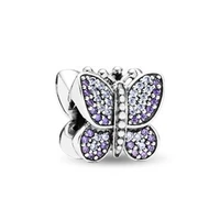 high quality 925 sterling silver authentic purple butterfly beads charm fit pan bracelets bangles diy jewelry