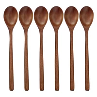 wooden spoons 6 pieces wood soup spoons for eating mixing stirring long handle spoon kitchen utensil