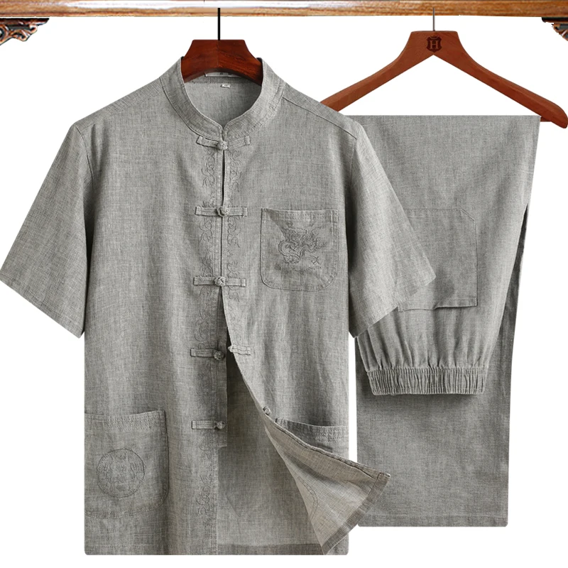 Вышитый китайский мужской костюм кунг фу из хлопка и льна униформа Wu Shu длинный