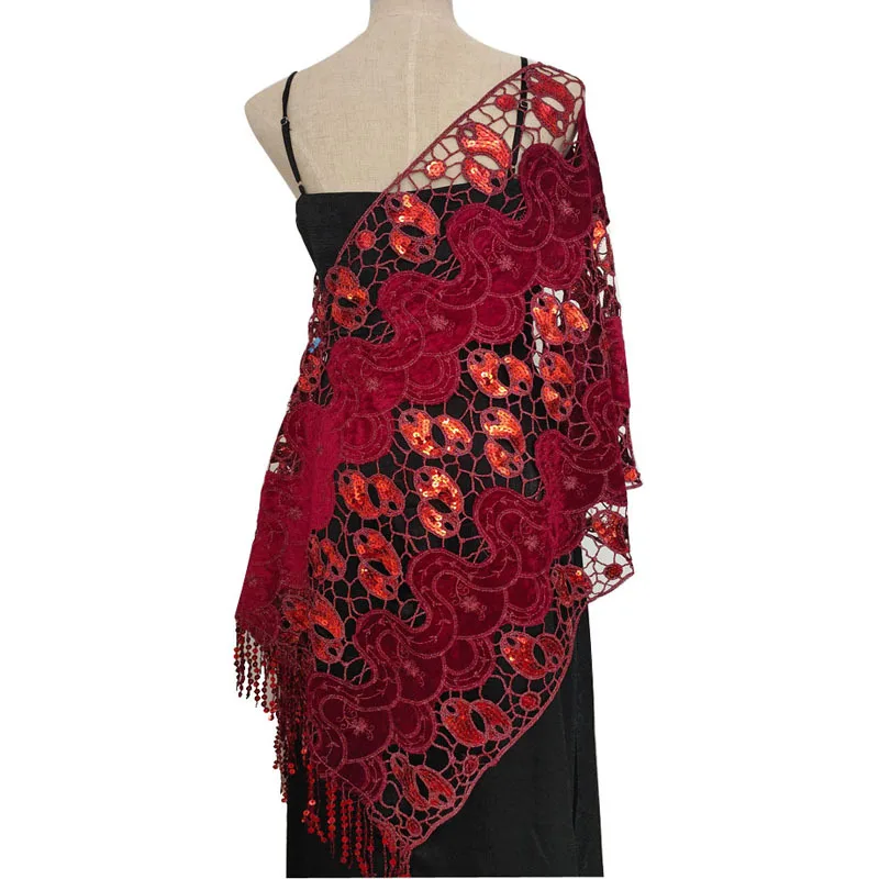 Блестящая шаль с кисточками и блестками для женщин 185*52 см новинка блестящие