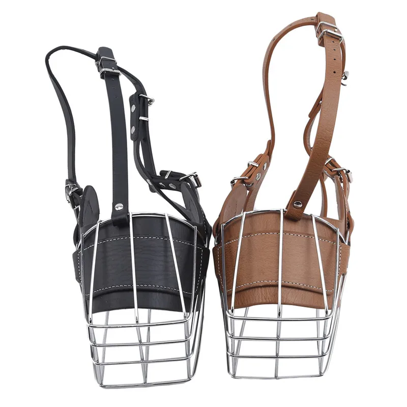 Черная/коричневая прочная металлическая корзина для собак намордник больших