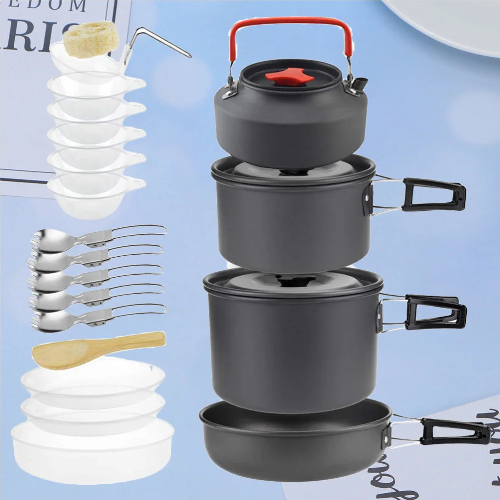 

1 Set Outdoor Picnic Cookware Tea Pot Cooking Pot Camping Coffee Pots and Pans Outdoor Cooking Tool Supplies for Friends (for 4-