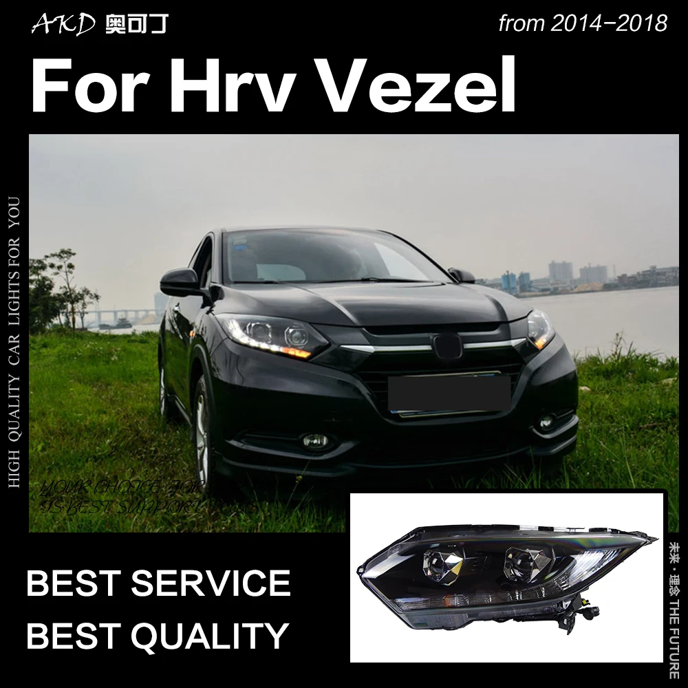 AKD автостайлинг фара для HRV Vezel светодиодная 2014-2018 сигнал поворота светодиодный DRL
