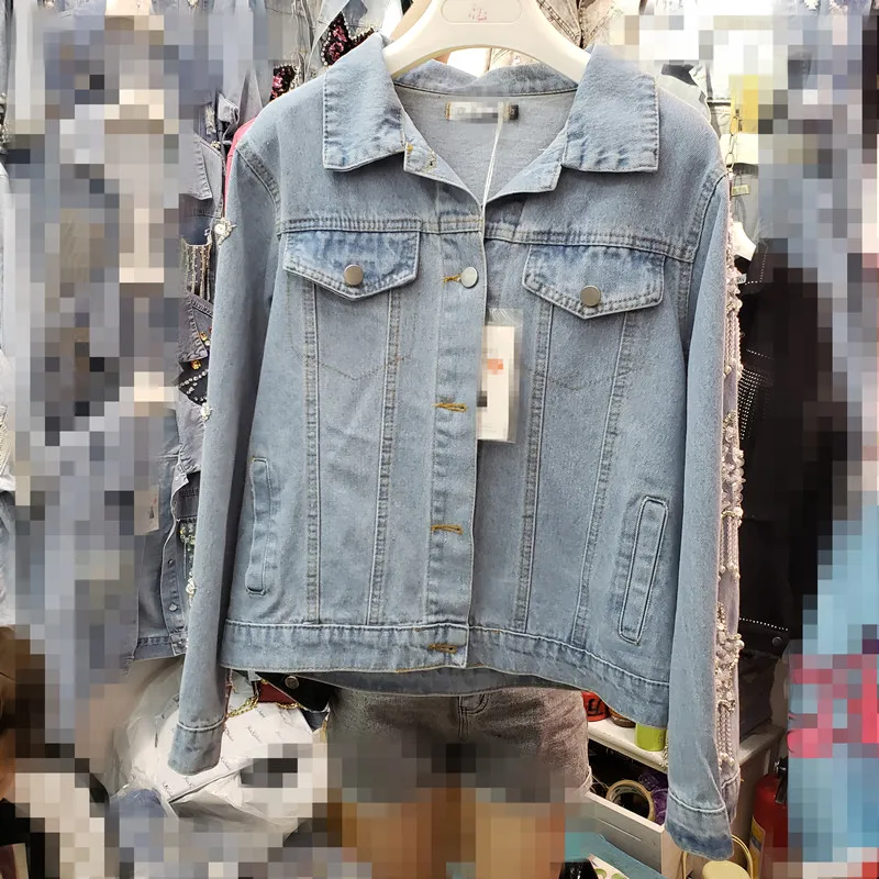 

Loose Jeans Coat Women's 2020 Spring Fall New Five-Pointed Star Sequined Tassels Diamond Cowboy Top Lady Denim Jacket Outwear