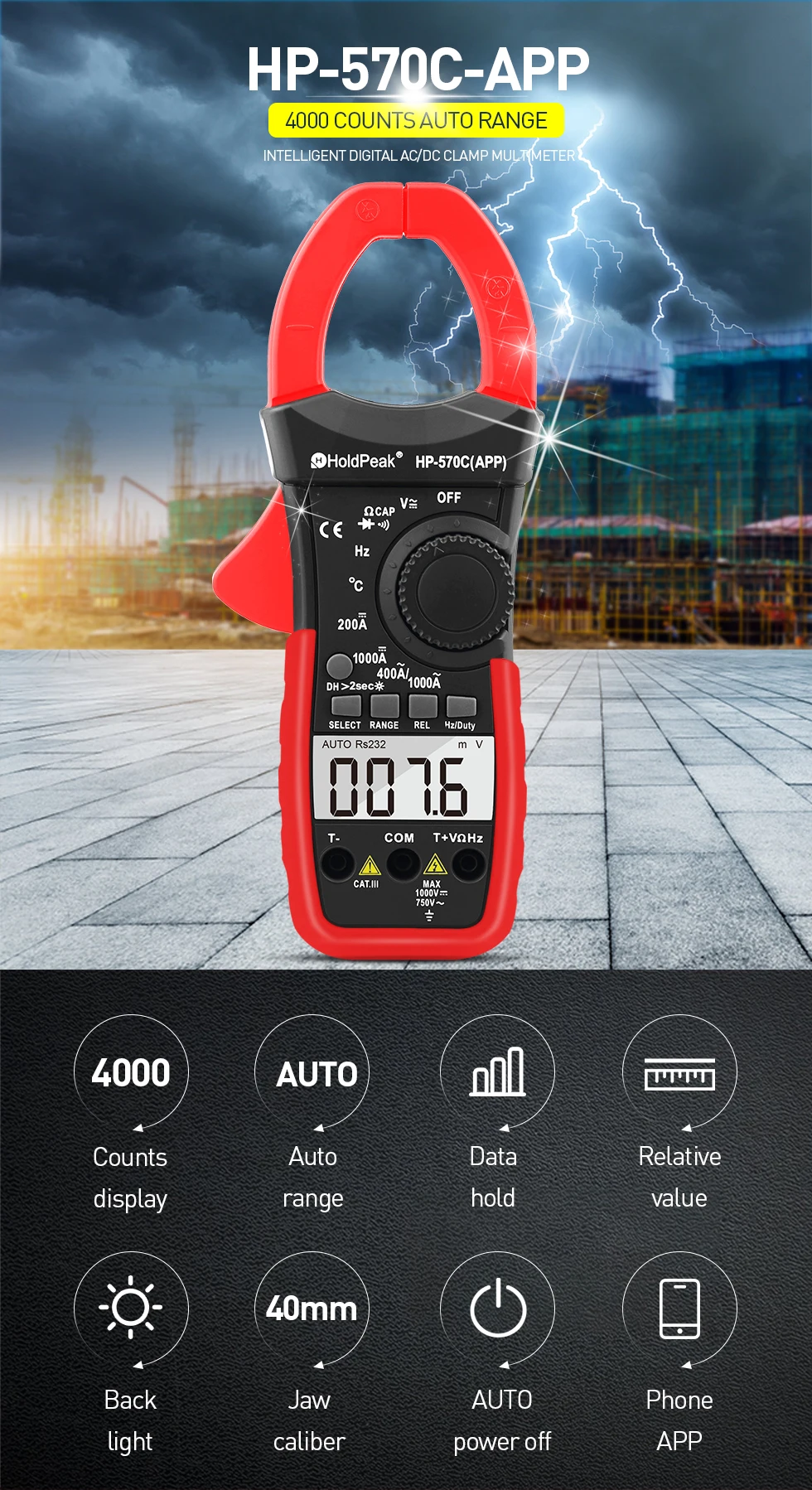 HoldPeak HP-870N Авто диапазон DC AC цифровой клещи мультиметр Pinza Amperimetrica Amperimetro True RMS частота подсветка