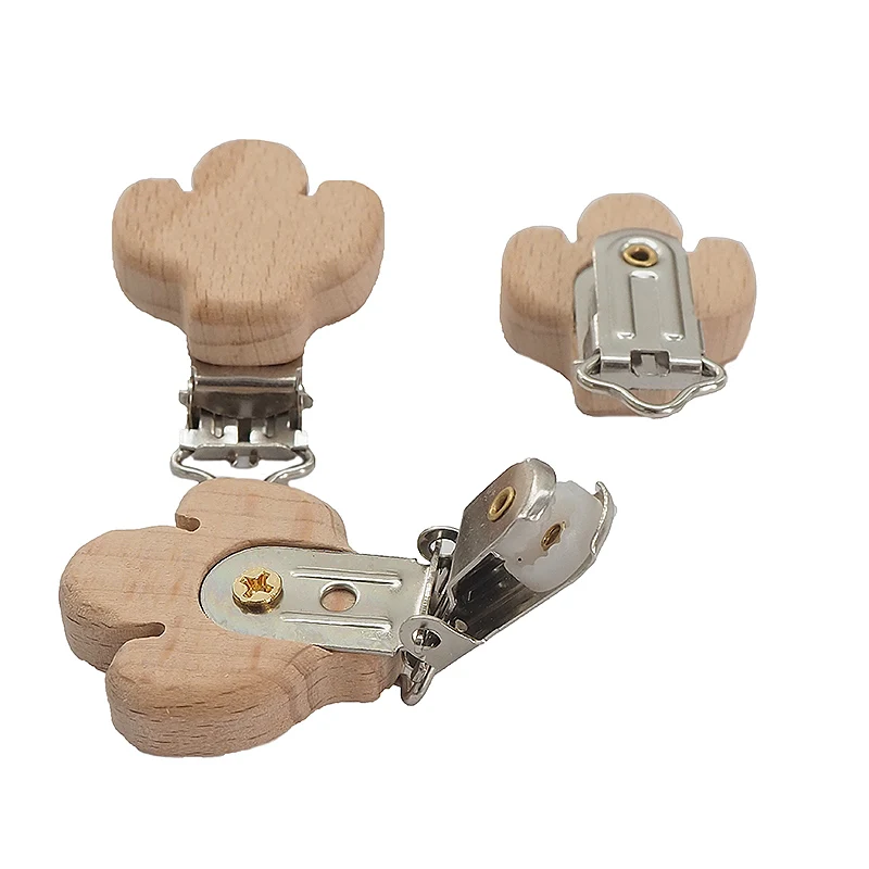 Chenkai 50PCS Wooden Bear Flower Car Heart Bird Elephant Round Star Clips BPA Free For DIY Baby Nature Pacifier    Chain Gifts