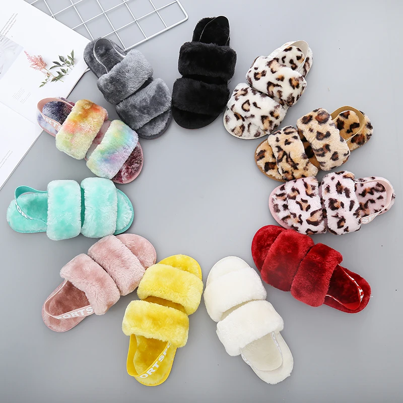 

Women Slippers Faux Fur Fluffy Winter Warm Plush Gray Color Open Toe Fuzzy Cozy Bedroom Home Furry Slippers