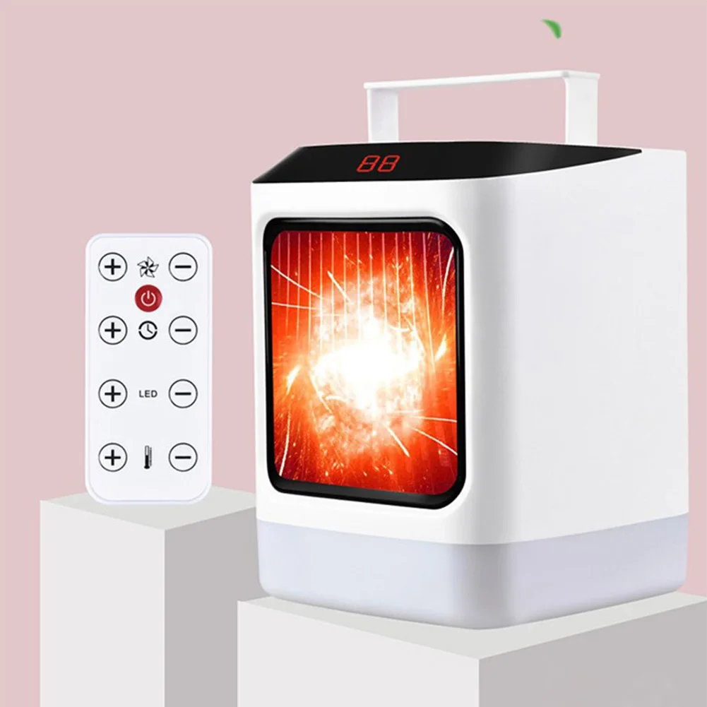 

Multifunctional Portable Handle Design Mini Household Desktop Remote Control Heater Electric Warm Heating Air Fan For Home
