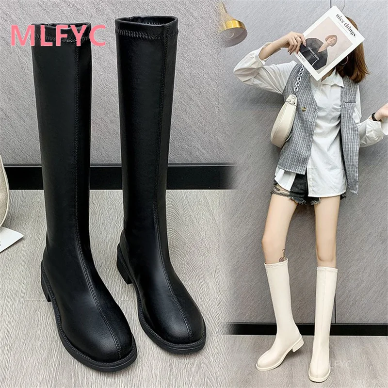 

Рыцарские сапоги, сапоги, детские новые сапоги на осень и зиму 2021, бежевые высокие сапоги, женские сапоги средней длины