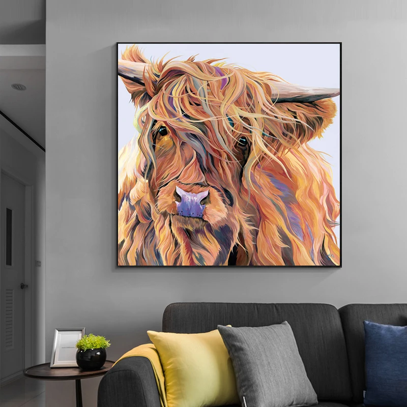 Красочная корова современное Животное Искусство Холст Картина Куадрос плакаты