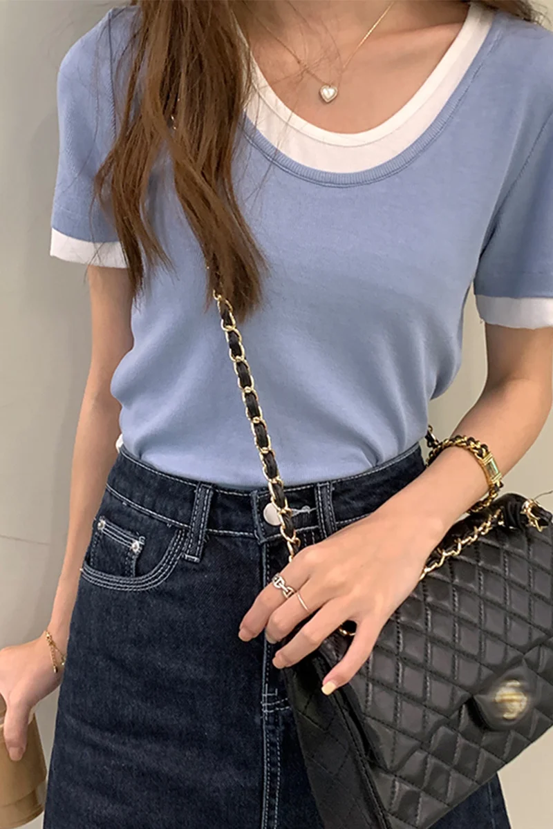 Простая 3-цветная женская футболка в Корейском стиле | Женская одежда