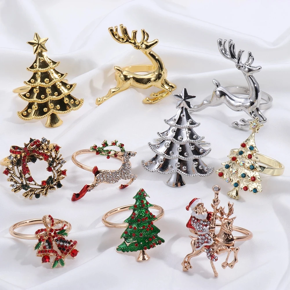 

Metal Christmas Tree Napkin Rings Bow Flower Wreath Mouth Ring Wedding Banquet Hotel Table Supplies Circle Merry Decoration