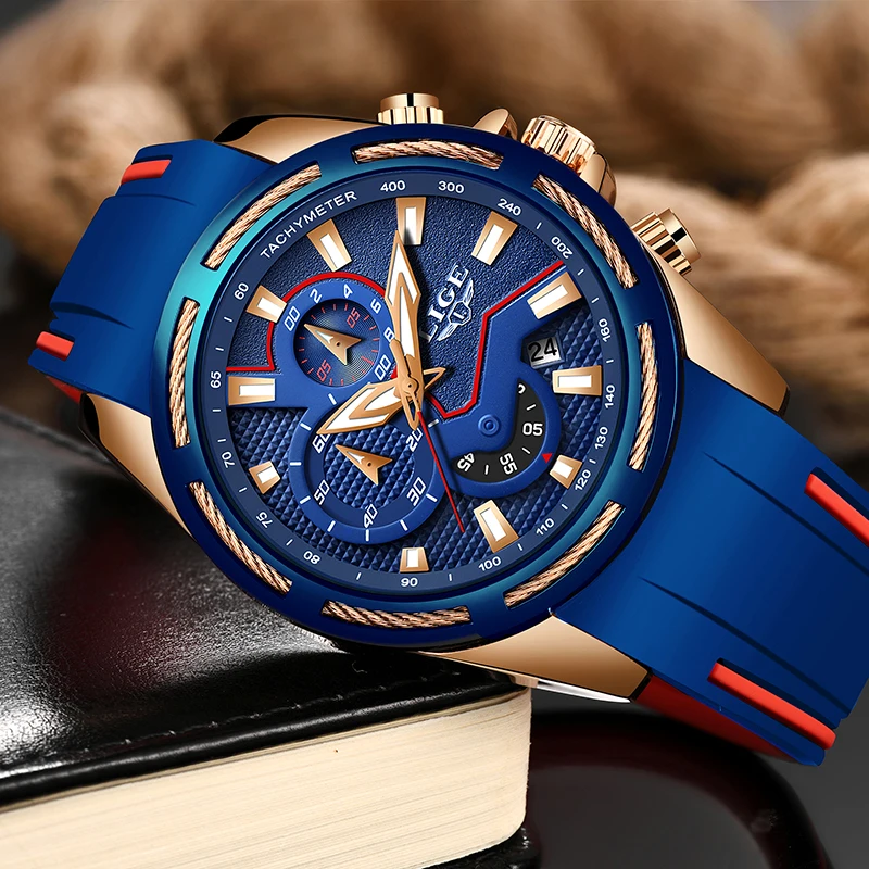 Часы наручные LIGE Мужские кварцевые модные брендовые Роскошные