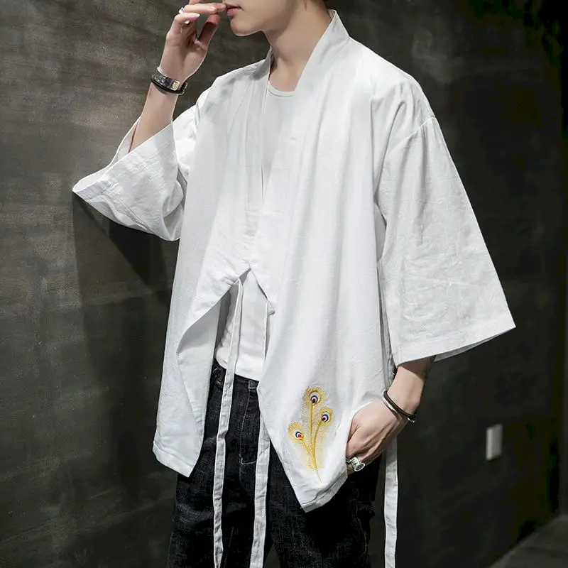 Cardigan Inch Shirt Men's Robe Tide Retro Style Tang Suit Jacket Spring And Autumn Casual Layman's Zen Clothes Chine | Мужская