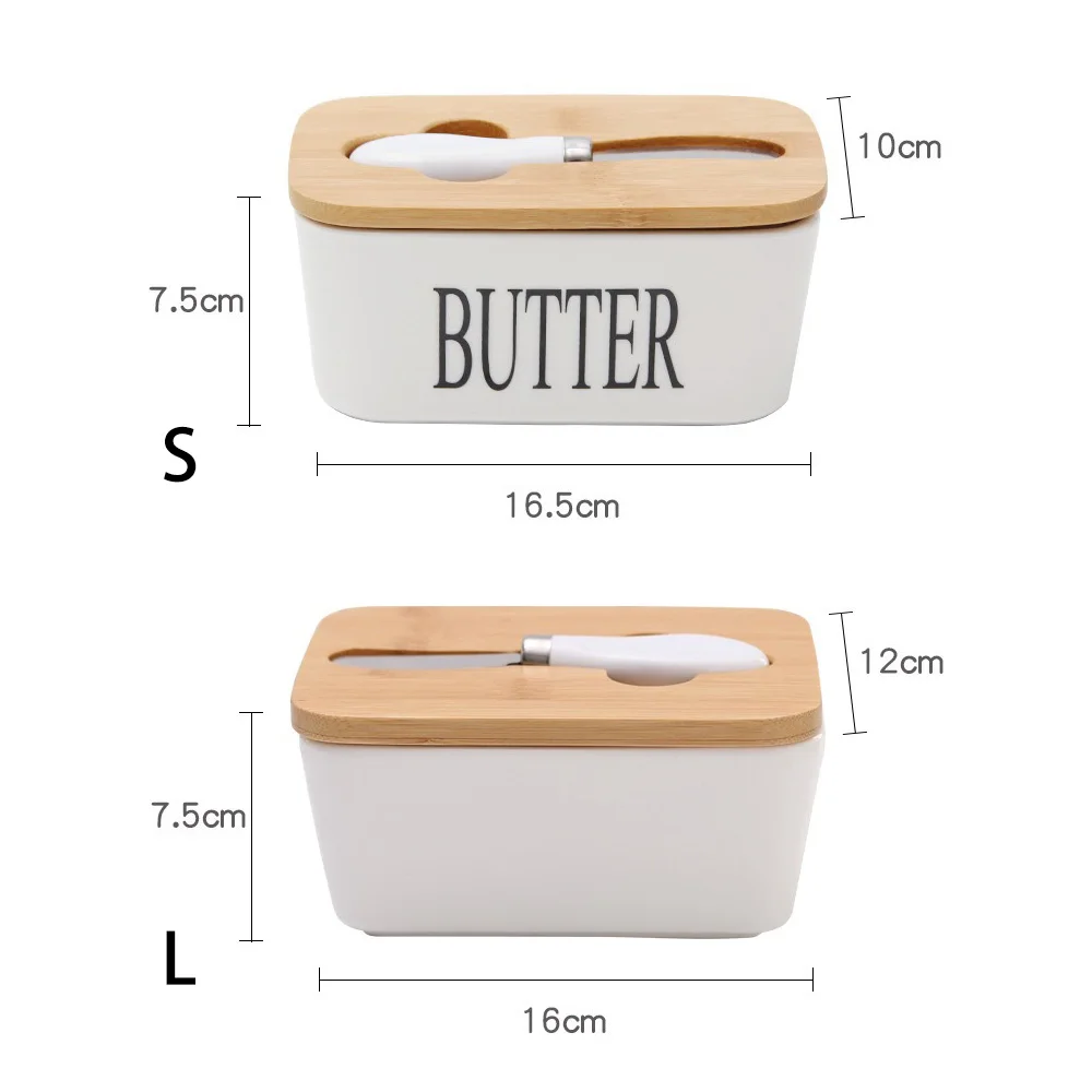 

Nordic Style Butter Box Sealing With Wood Lid Knife Food Dish Ceramic Keeper Tool Cheese Storage Tray Plate Container For Kitche