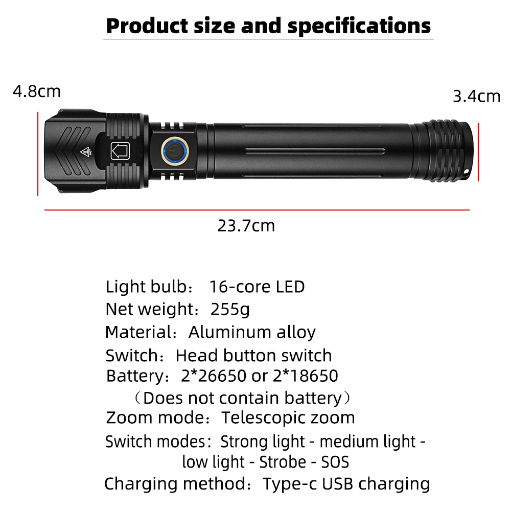 2021 XHP160 светодиодный вспышка светильник Мощный USB Перезаряжаемые 26650 18650