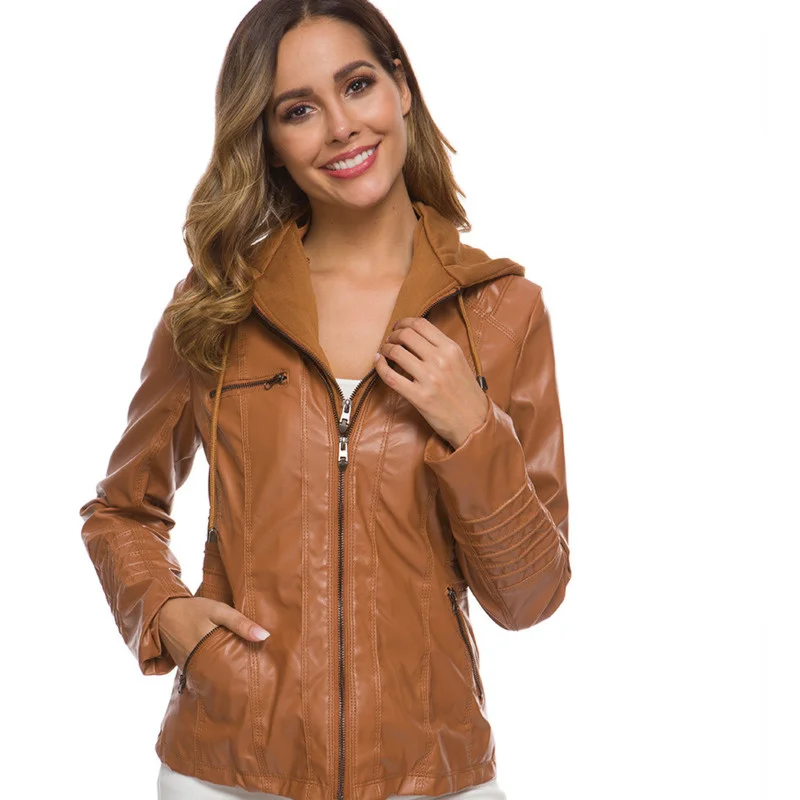 

2021 Women's Long Sleeve Black Leather Motorcycle Jacket Women PU Leather Clothes Short Coat Jacket Gothic Suede Ladies Coats