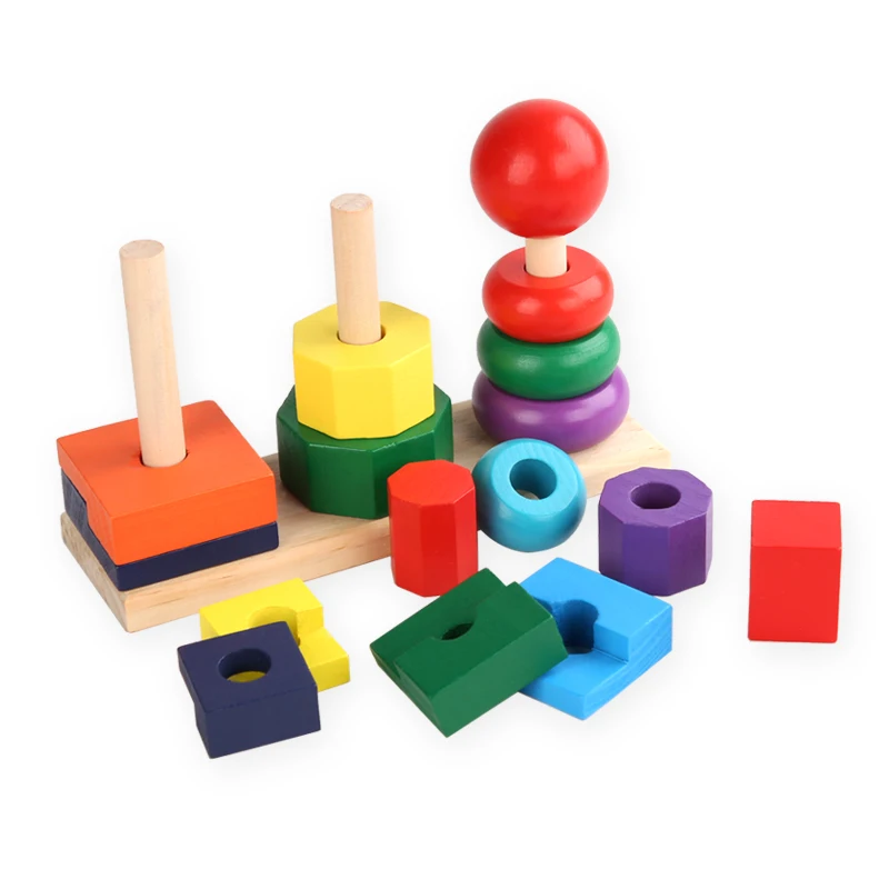 

Creative wooden baby color building block toys education stacking game style wooden toys gifts