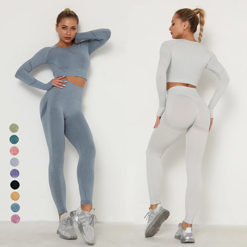 

Спортивный костюм, бесшовный костюм для йоги, женская спортивная одежда, спортивная одежда, леггинсы с высокой талией для фитнеса, топы с дл...