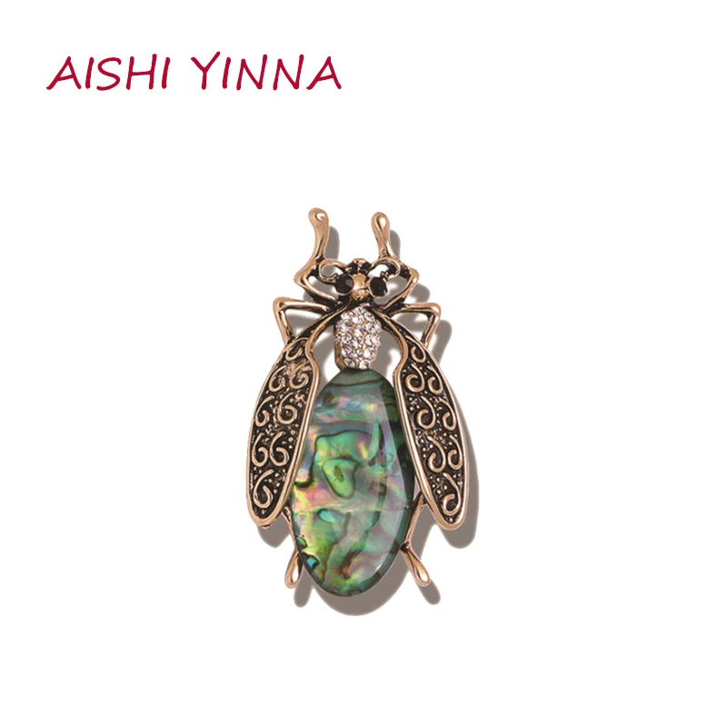 

AISHI YINNA Fashion Retro Insect Brooch Personality Alloy Lady Opal Pin Outdoor Party Clothing Accessories Jewelry Gift