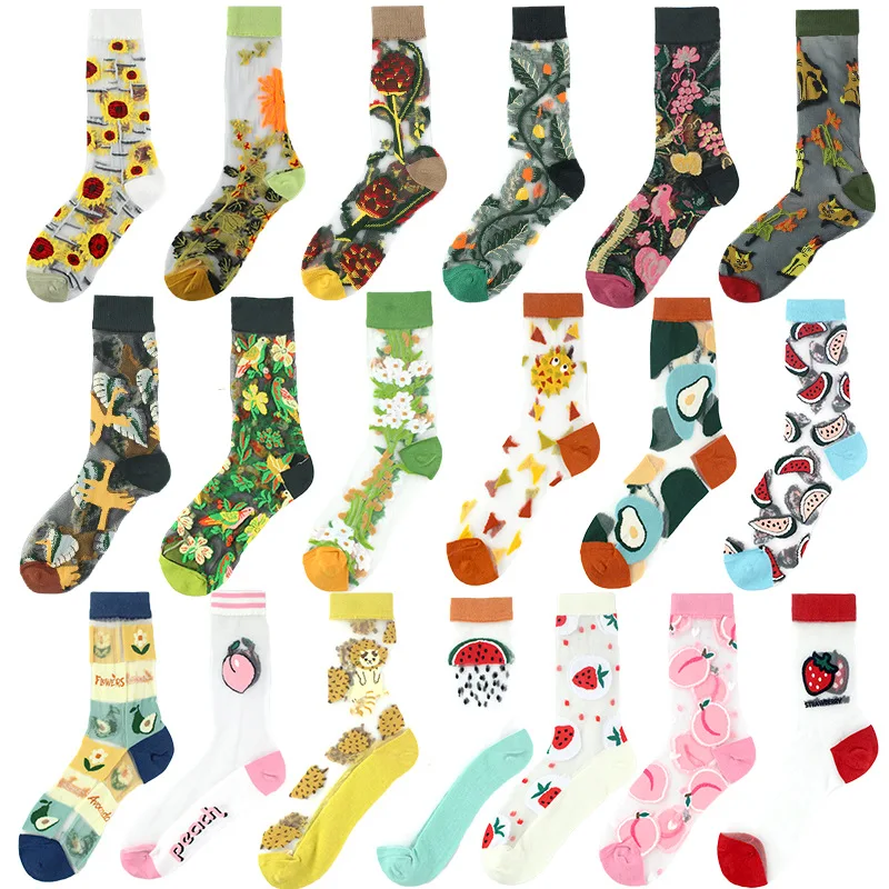 

Long Socks Women's For Summer Ultra-thin Transparent Lace Silk Socks Breathable Soft Comfortable 8 Colors Fashion Harajku Style