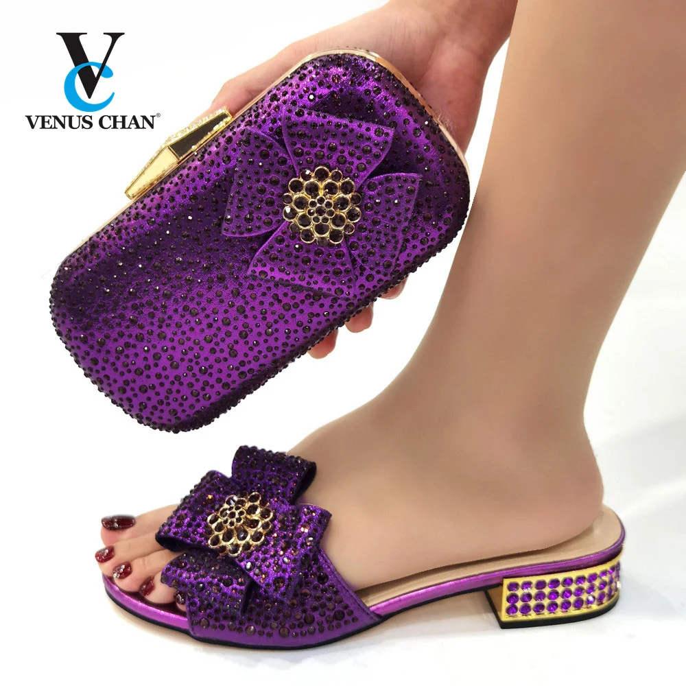 

Fashion Women Purple Sandals And Bag Set To Match 3.5cm High Quality Nigerian Shoes With Matching Bags For Wedding Party