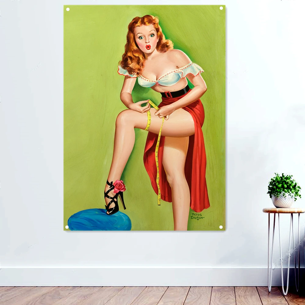 

Retro Sex Appeal Girl Poster Wall Hanging Paintings Bedroom Pinup Mural 40s Fashionable Girl Decorative Banner Flags Tapestry C3