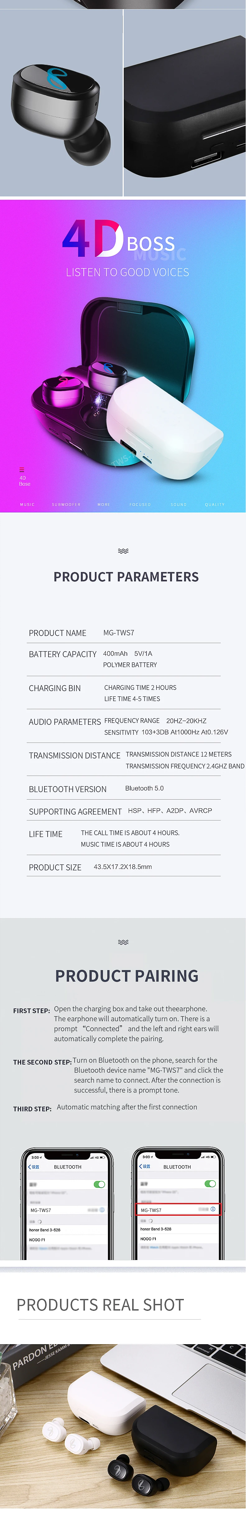 MINGGE оригинальные TWS7 Bluetooth 5,0 большой емкости 2500 мАч беспроводные стерео наушники лучше, чем i11 i12 i7S i9s tws i10 tws
