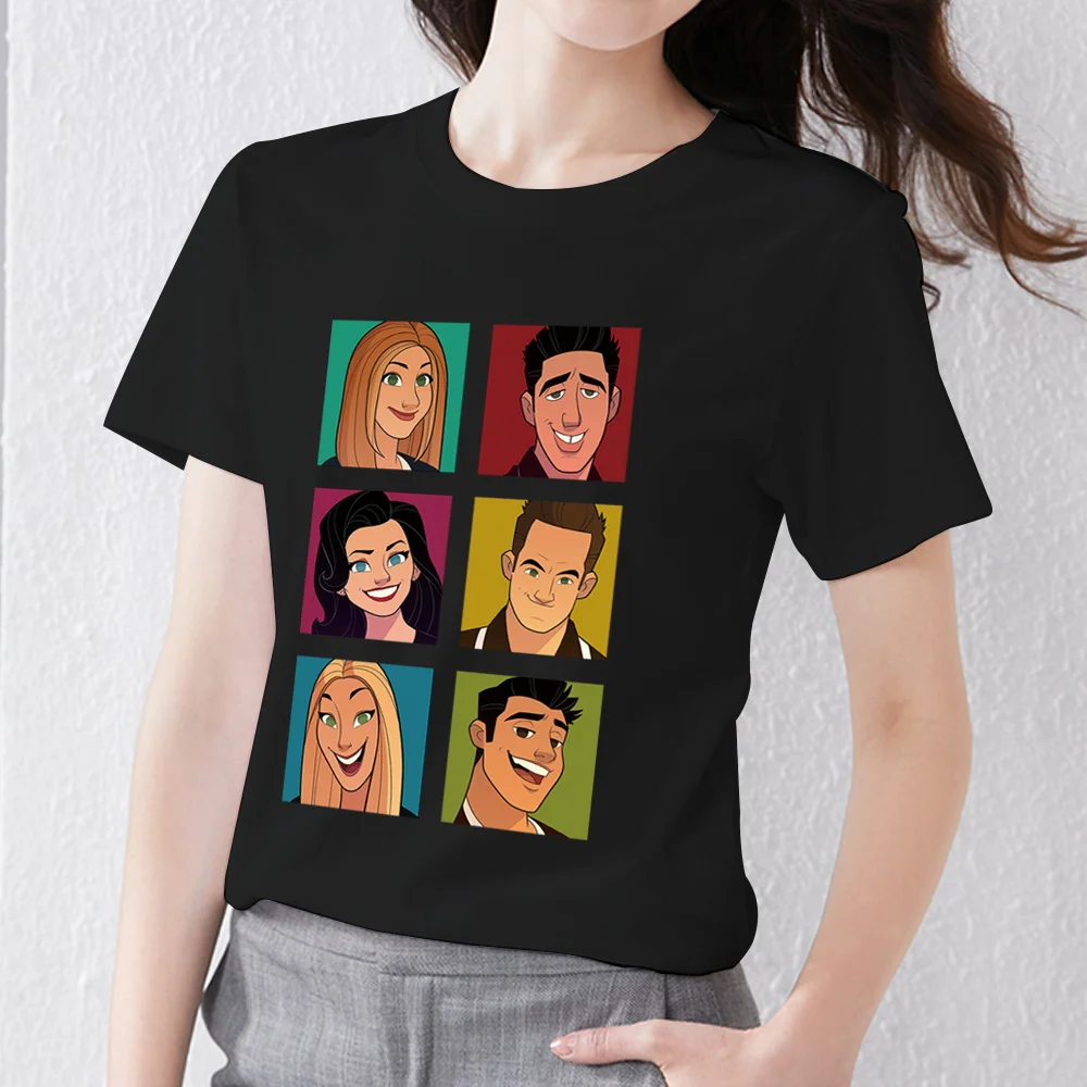 

Fashion Hip-hop Casual T-shirt Women's Clothing Cartoon Friends Pattern Printing Ladies Round Neck Black Basic Short-sleeved Top