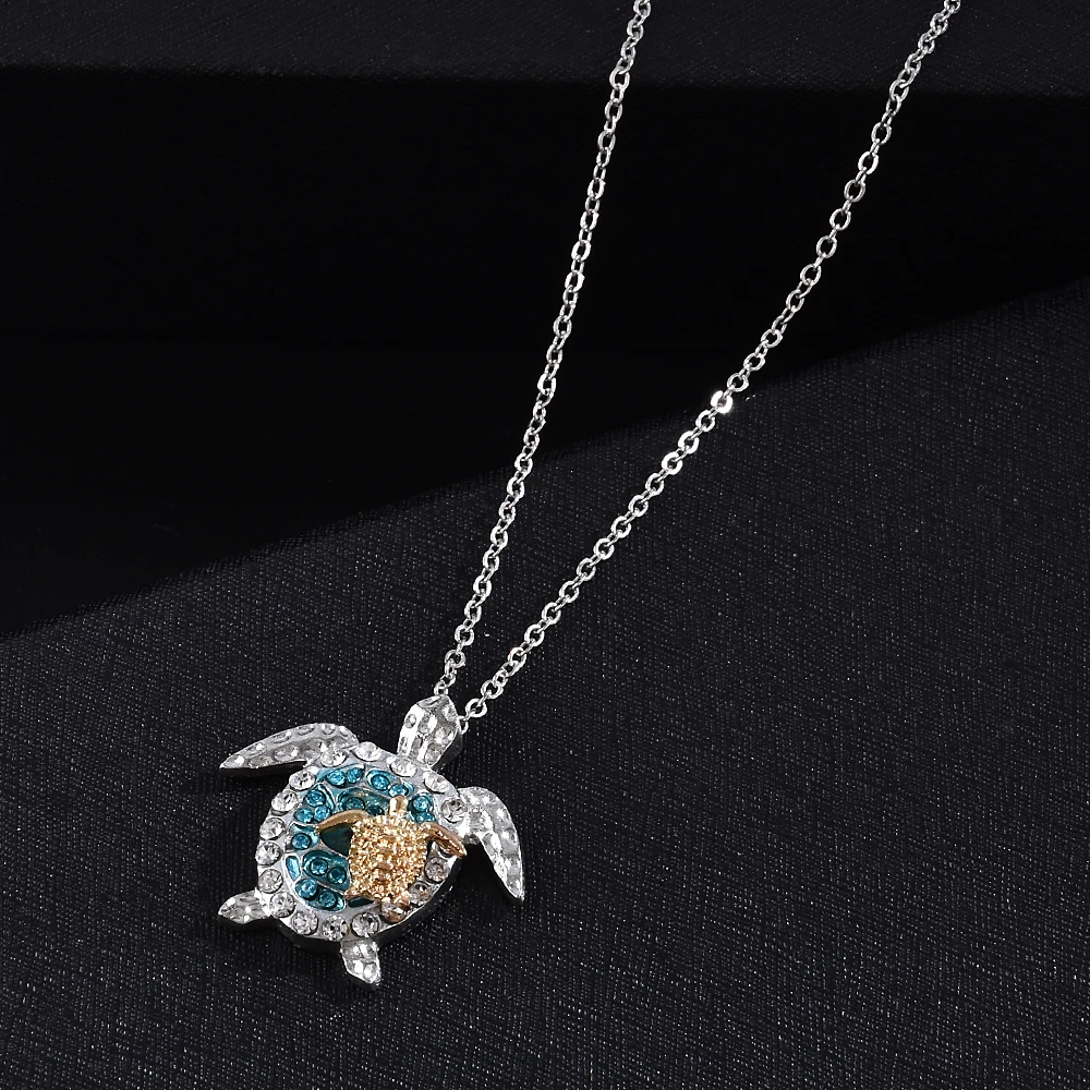 

Fashion Ziconia Blue Opal Sea Turtle Pendant Necklaces for Women Female Animal Wedding Statement Chain Necklace Ocean Beach gift
