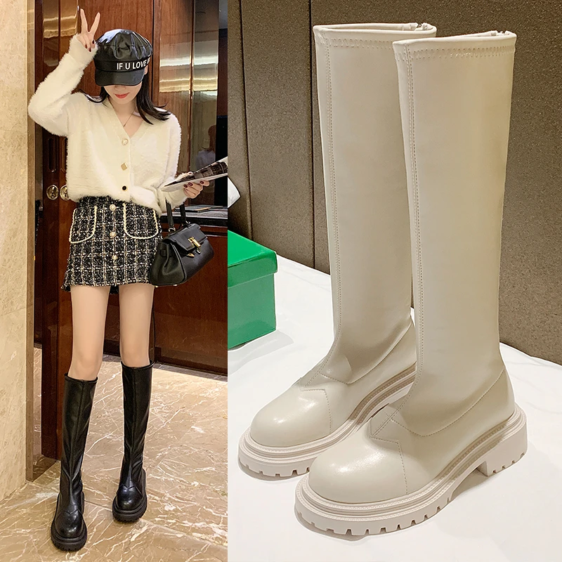 

Сапоги женские до колена, богемная женская обувь, весна 2022, ретро, этнические черные сапоги, кожаные сапоги на платформе для женщин