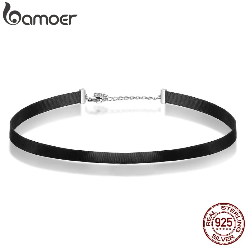 BAMOER, 925 пробы, серебряная и черная коса, колье, ожерелье для женщин, чокер, ожерелье, ювелирные аксессуары, 31 см+ 7 см, SCA011