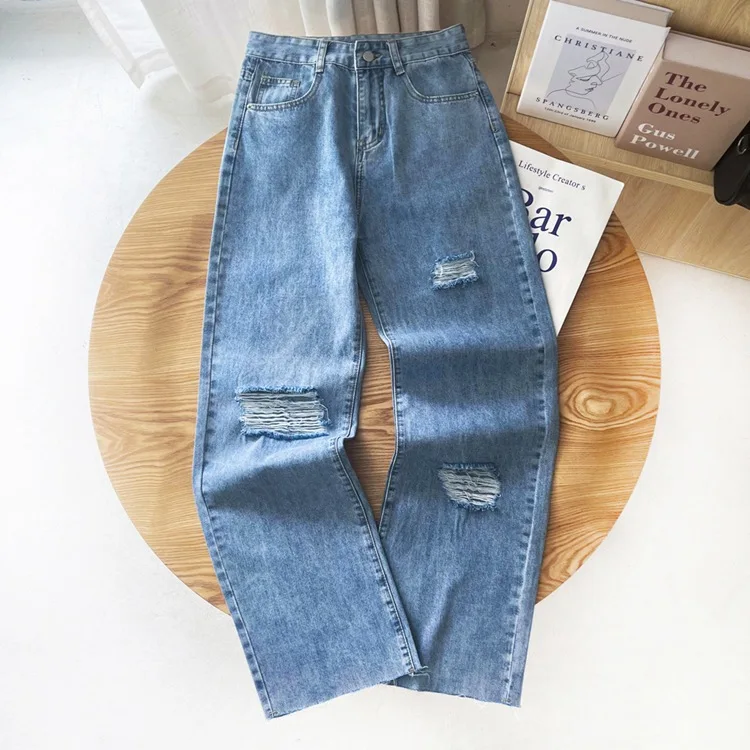 

Женские джинсовые брюки с завышенной талией, свободные удобные брюки с широкими штанинами, модель DLZK618, лето 2021